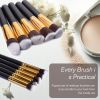 10 pcs makeup brush set  Portable fashion high-end beauty tool set (Black  Gold) with bag