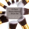 10 pcs makeup brush set  Portable fashion high-end beauty tool set (Black  Gold) with bag