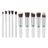 10 pcs makeup brush set  Portable fashion high-end beauty tool set (White  Silver) with bag