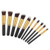 10 pcs makeup brush set  Portable fashion high-end beauty tool set (Black  Gold) with bag
