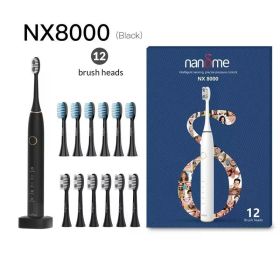 Nandme NX8000 Smart Sonic Electric Toothbrush IPX7 Waterproof Micro Vibration Deep Cleaning Whitener Without Hurting Teeth (Color: blackx12 brush head)