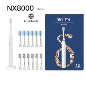 Nandme NX8000 Smart Sonic Electric Toothbrush IPX7 Waterproof Micro Vibration Deep Cleaning Whitener Without Hurting Teeth (Color: whitex12 brush head)