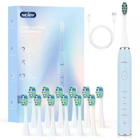 SEJOY Oral Cleaning Electric Tooth Brushes Long Lasting Smart Rechargeable Automatic Ultrasonic Electric Toothbrush (Color: Blue)