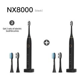 Nandme NX8000 Smart Sonic Electric Toothbrush IPX7 Waterproof Micro Vibration Deep Cleaning Whitener Without Hurting Teeth (Color: blackx2 pcs A)